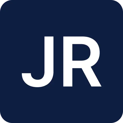 JR initials logo in white on navy background