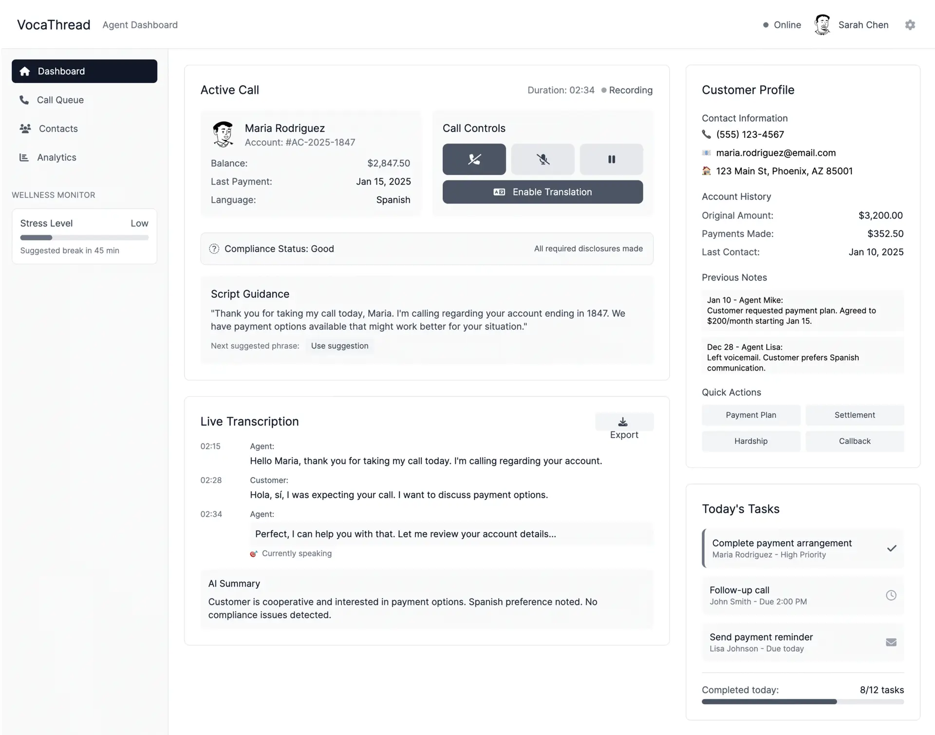 VocaThread multilingual call screen with AI-supported features